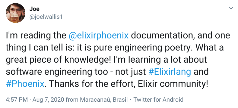 I'm reading the Elixir Phoenix documentation and one thing I can tell is it is
pure engineering poetry. What a great piece of knowledge